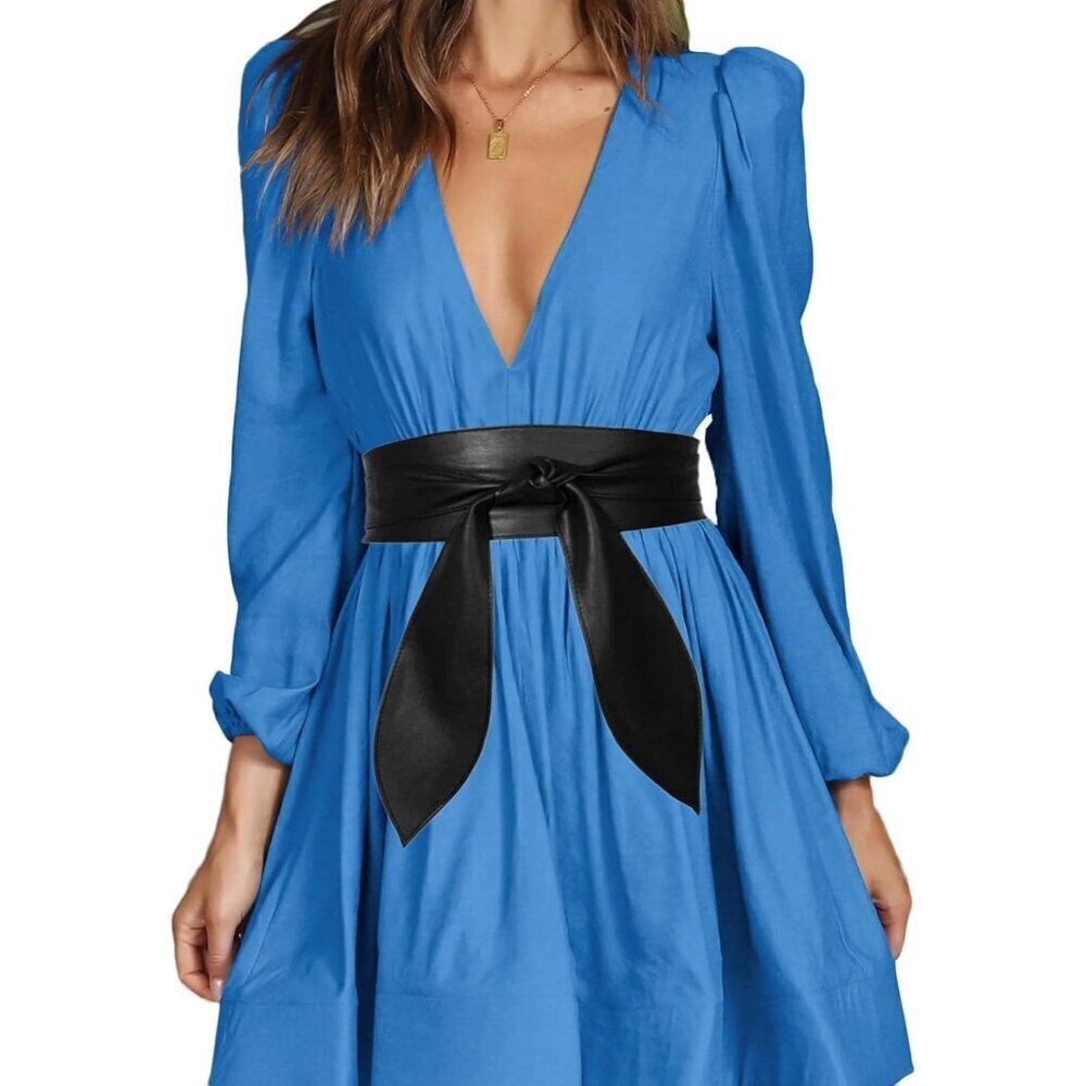 ❤️Women Black Belt Wrap Around Wide Waistband Knotted Belt for Dress